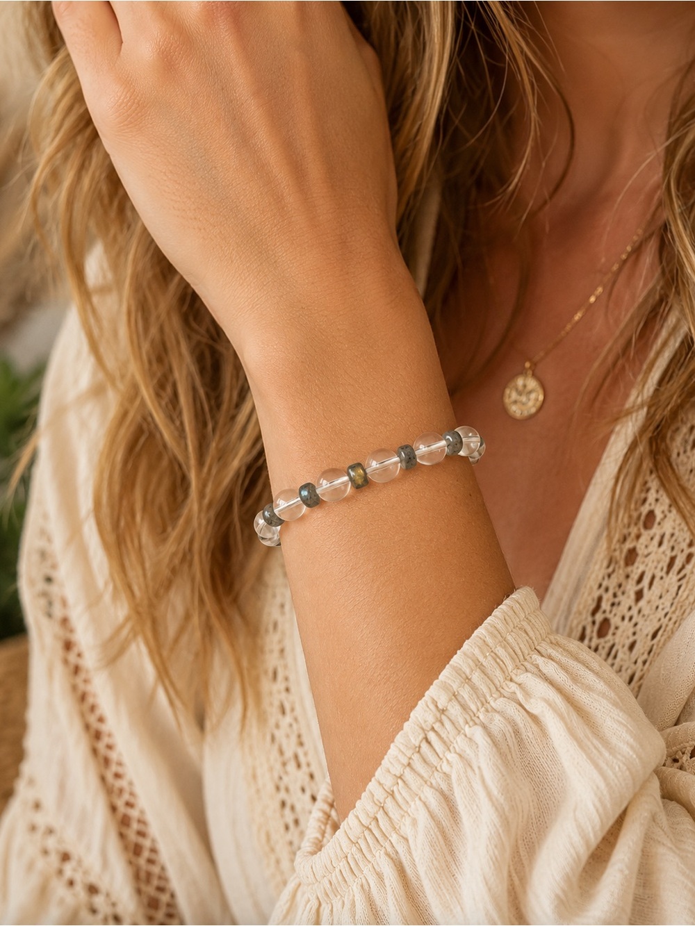 Clear Quartz & Labradorite Stretch Bracelet